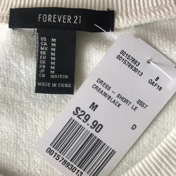 Forever 21 Cream Black Stripe Long Sleeve Mini Dress NWT M - Picture 3 of 6